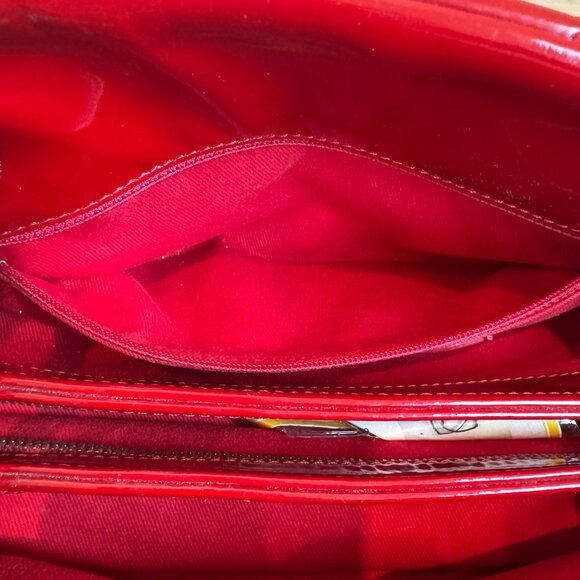 Chanel Mademoiselle Bowling Bag Quilted Patent Leather Red - Picture 9 of 12